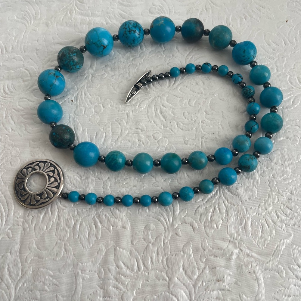 Vintage Persian Turquoise Graduated Bead Strand 22” Necklace Pendant Marked 96g - Picture 15 of 16